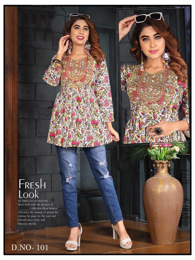 FF Flex Fancy Printed Tunic Style Wholesale Ladies Top